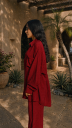 RED WINE LINEN LONG SLEEVE SHIRT