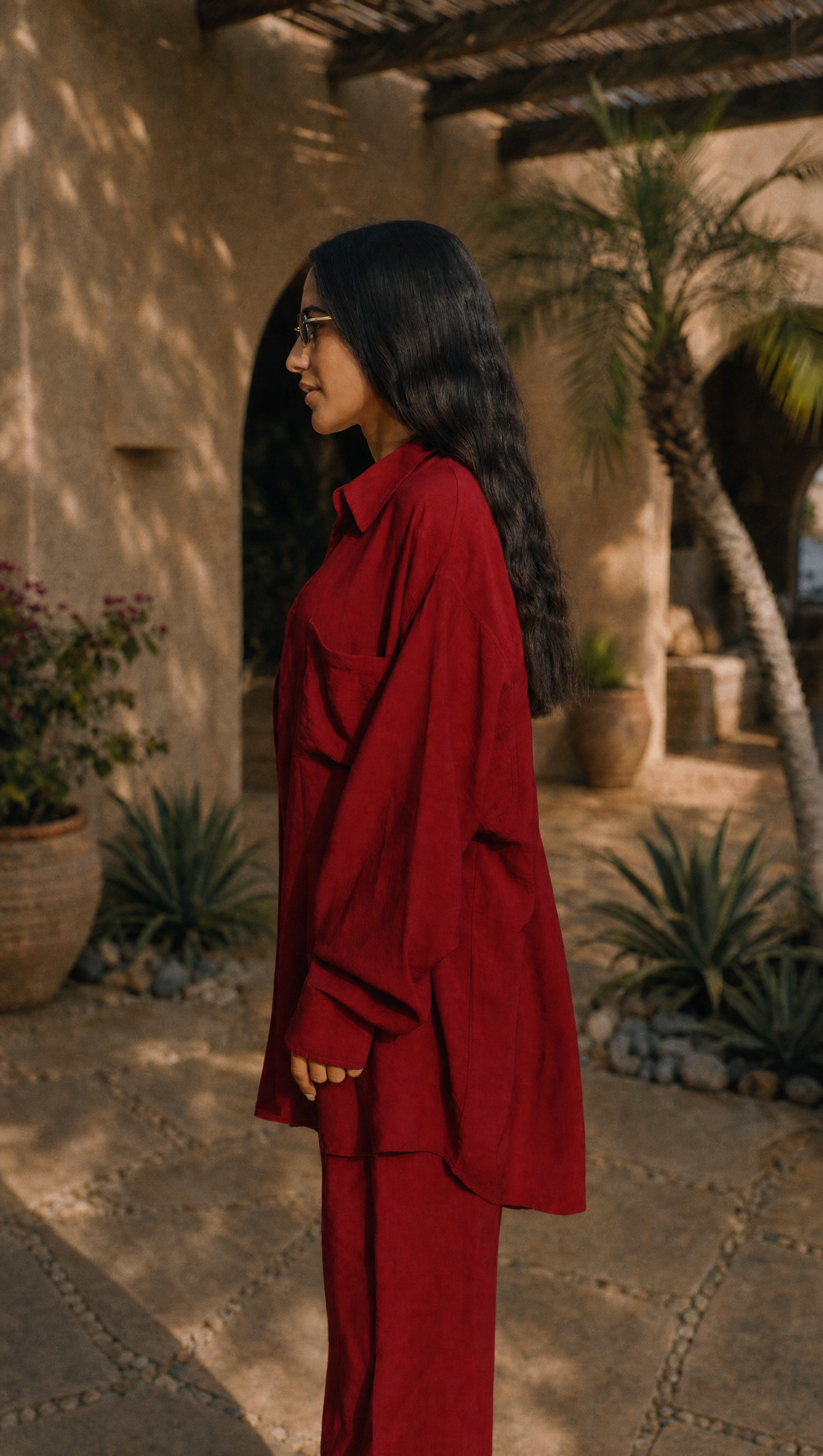 RED WINE LINEN LONG SLEEVE SHIRT