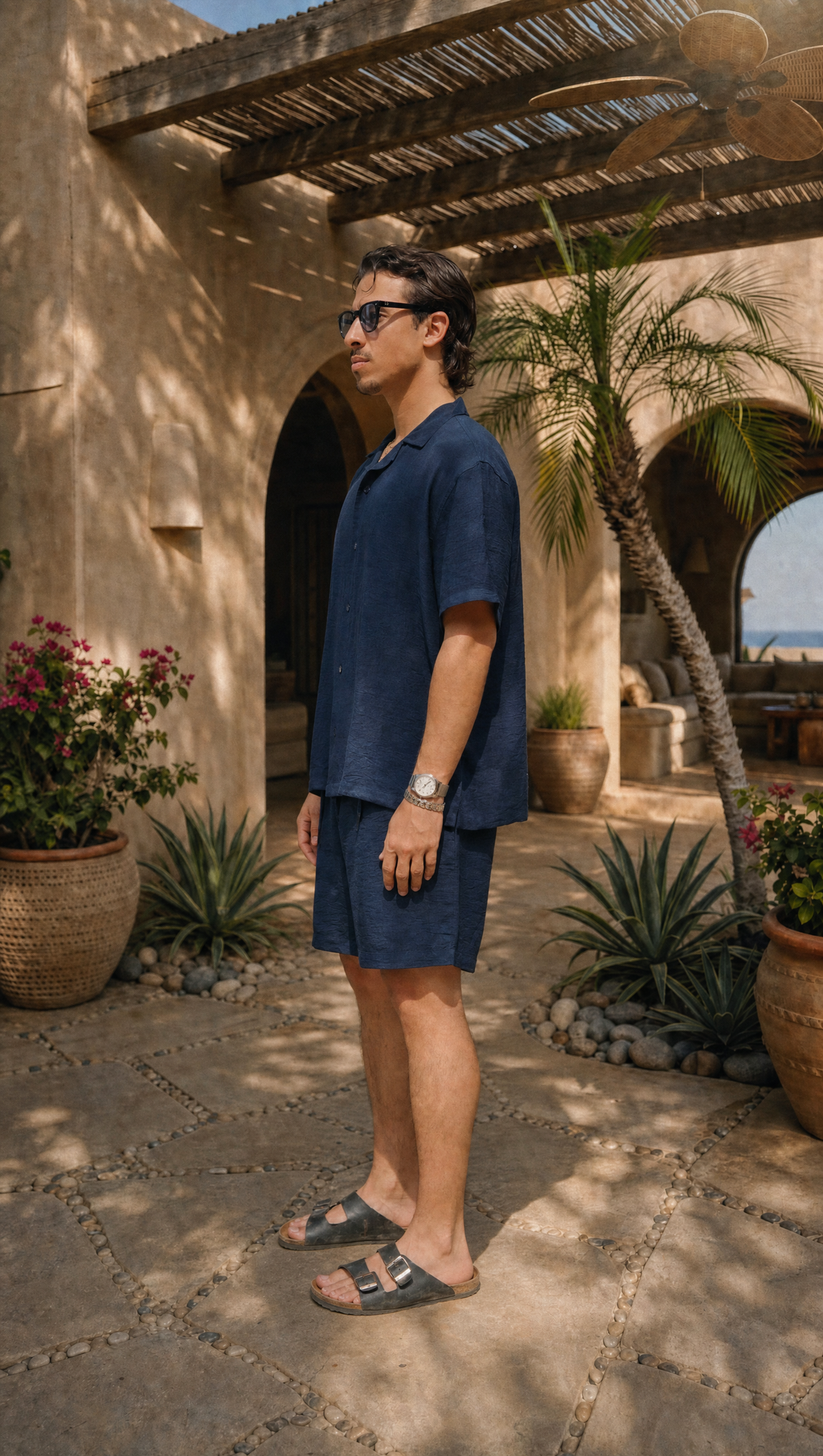 NAVY LINEN SHORT SLEEVE SHIRT