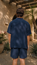 NAVY LINEN SHORT SLEEVE SHIRT