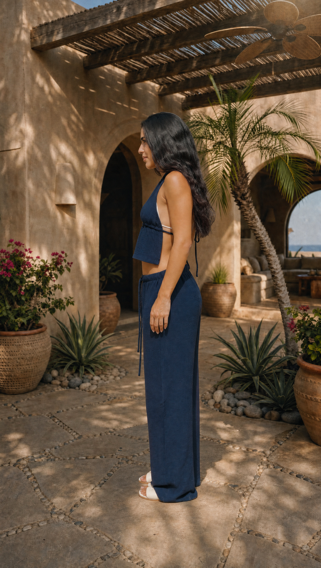 NAVY LINEN COVER UP