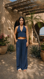NAVY LINEN COVER UP