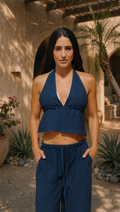 NAVY LINEN COVER UP