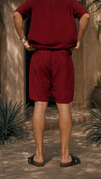 RED WINE LINEN SHORT