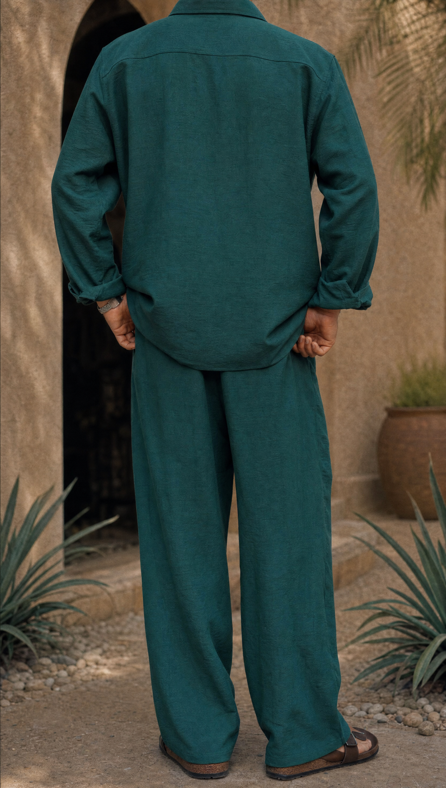 TEAL LINEN LONG SLEEVE SHIRT