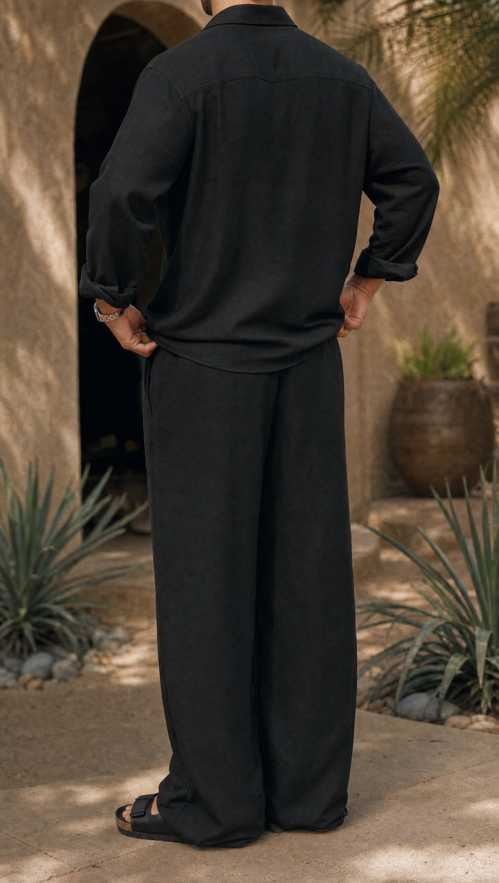 BLACK LINEN LONG SLEEVE SHIRT