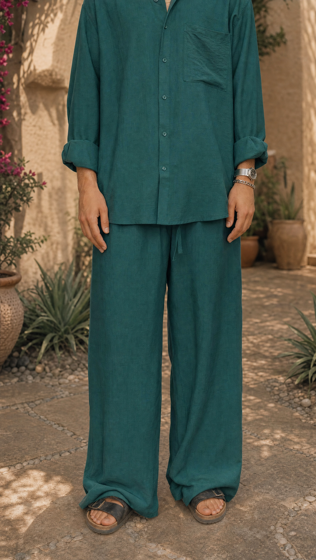 TEAL LINEN LONG SLEEVE SHIRT
