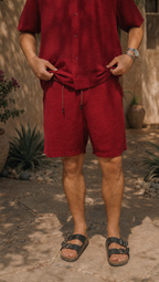 RED WINE LINEN SHORT
