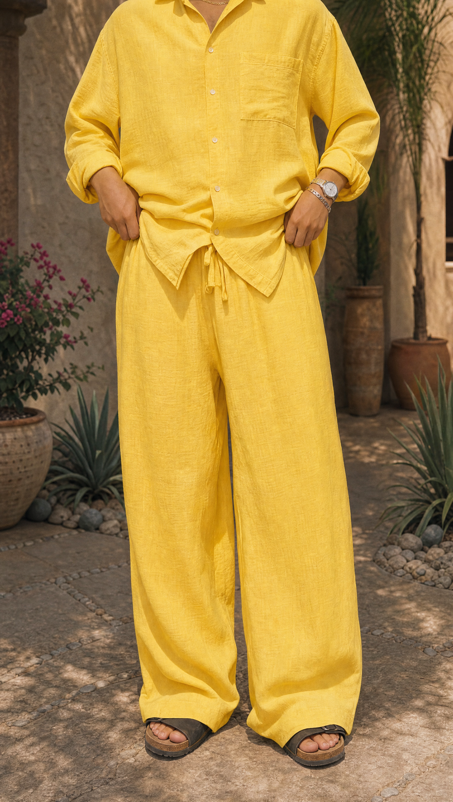 BUTTER YELLOW LINEN OVERSIZED PANTS