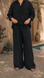 BLACK LINEN OVERSIZED PANTS