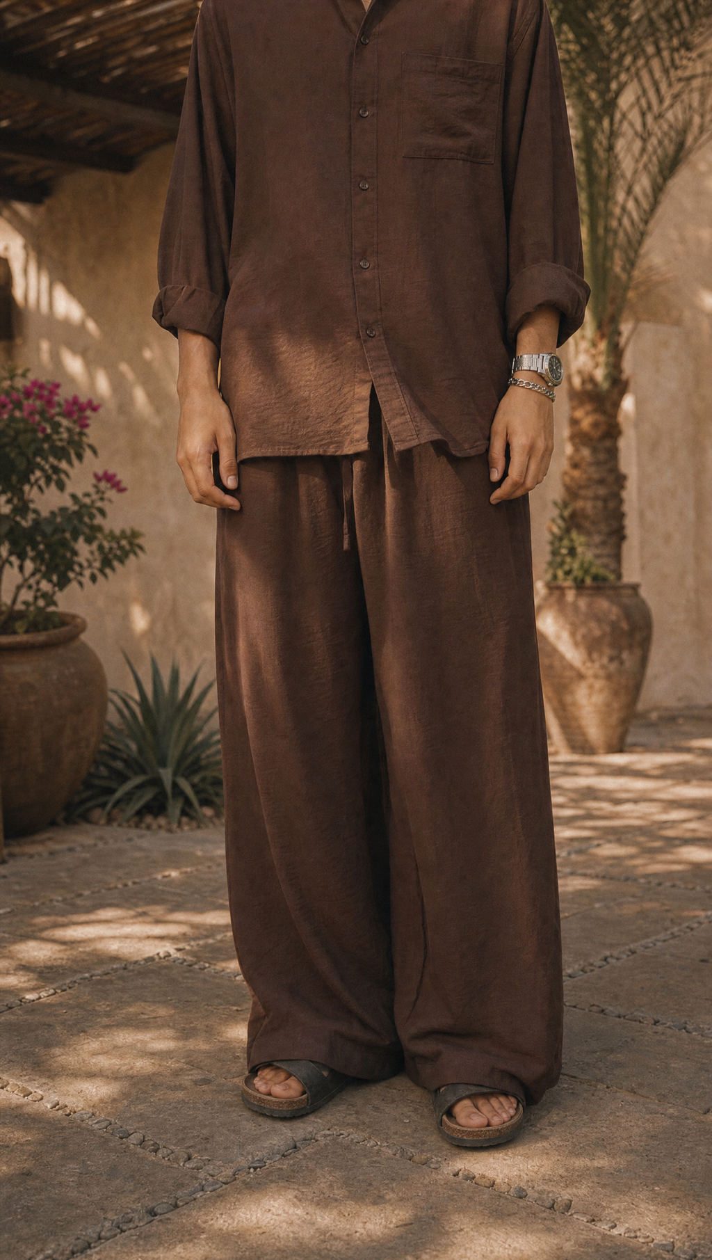 WALNUT LINEN OVERSIZED PANTS
