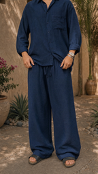 NAVY LINEN LONG SLEEVE SHIRT