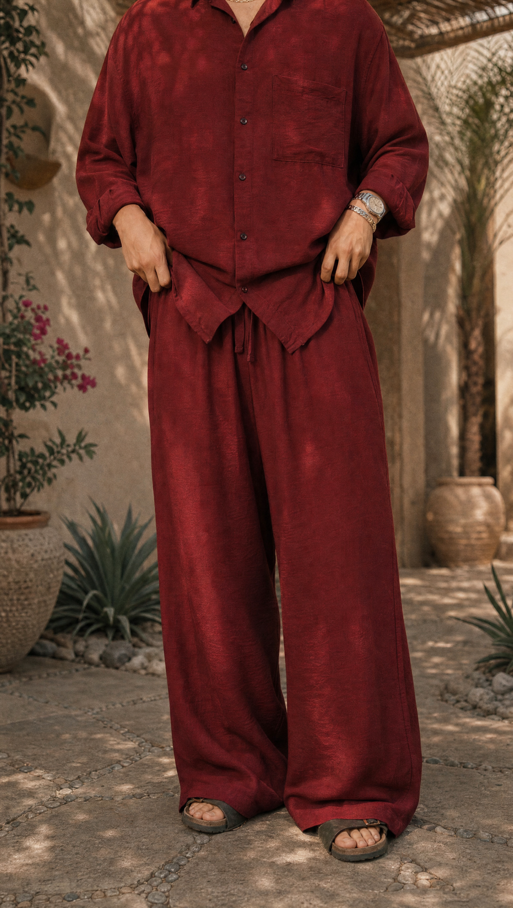 RED WINE LINEN LONG SLEEVE SHIRT