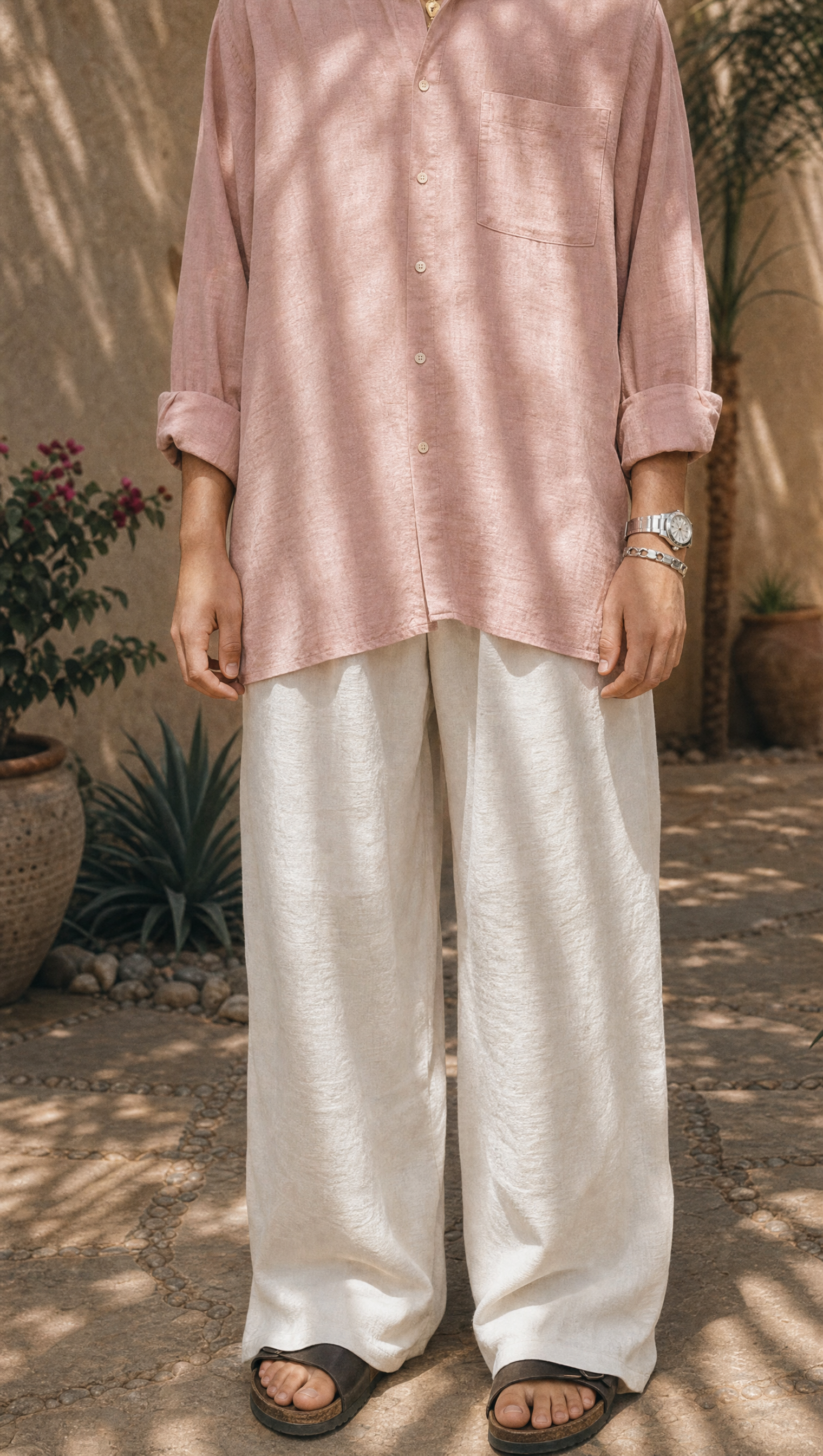 PINK LINEN LONG SLEEVE SHIRT