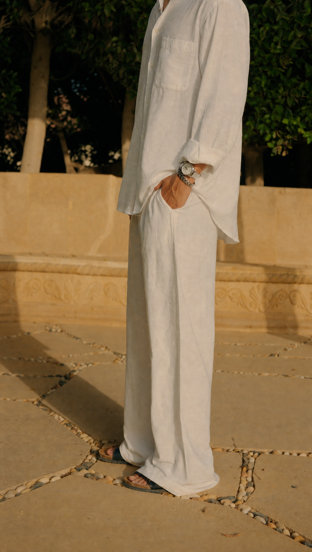 WHITE LINEN LONG SLEEVE SHIRT