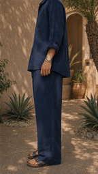 NAVY LINEN LONG SLEEVE SHIRT