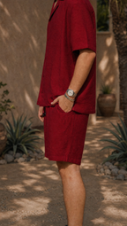RED WINE LINEN SHORT