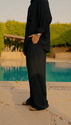 BLACK LINEN OVERSIZED PANTS
