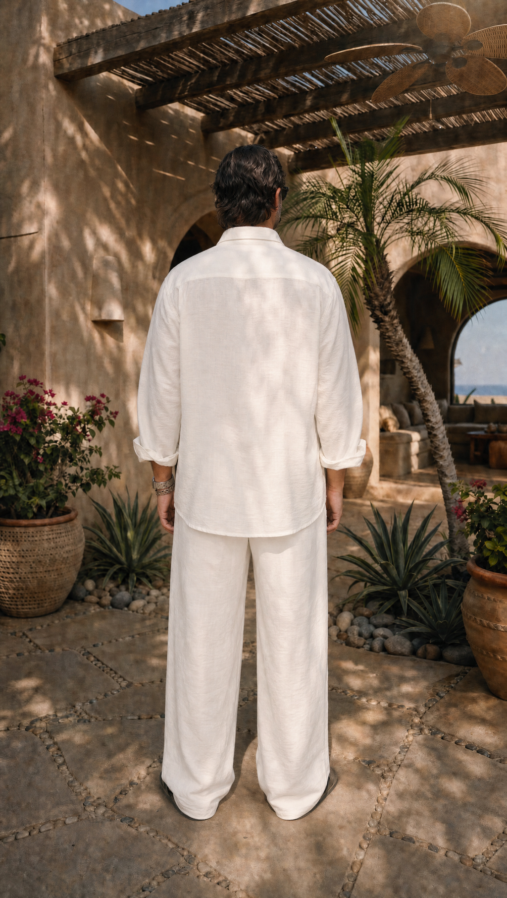 WHITE LINEN LONG SLEEVE SHIRT