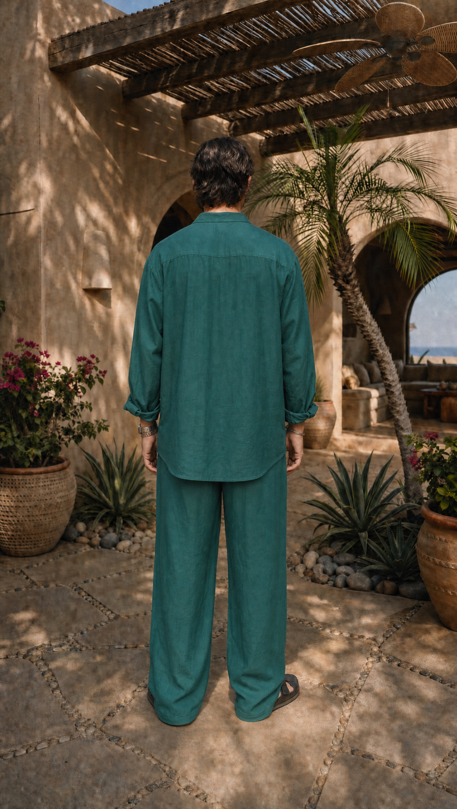 TEAL LINEN LONG SLEEVE SHIRT