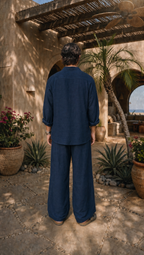 NAVY LINEN LONG SLEEVE SHIRT