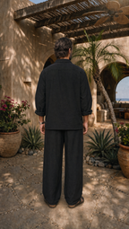 BLACK LINEN LONG SLEEVE SHIRT
