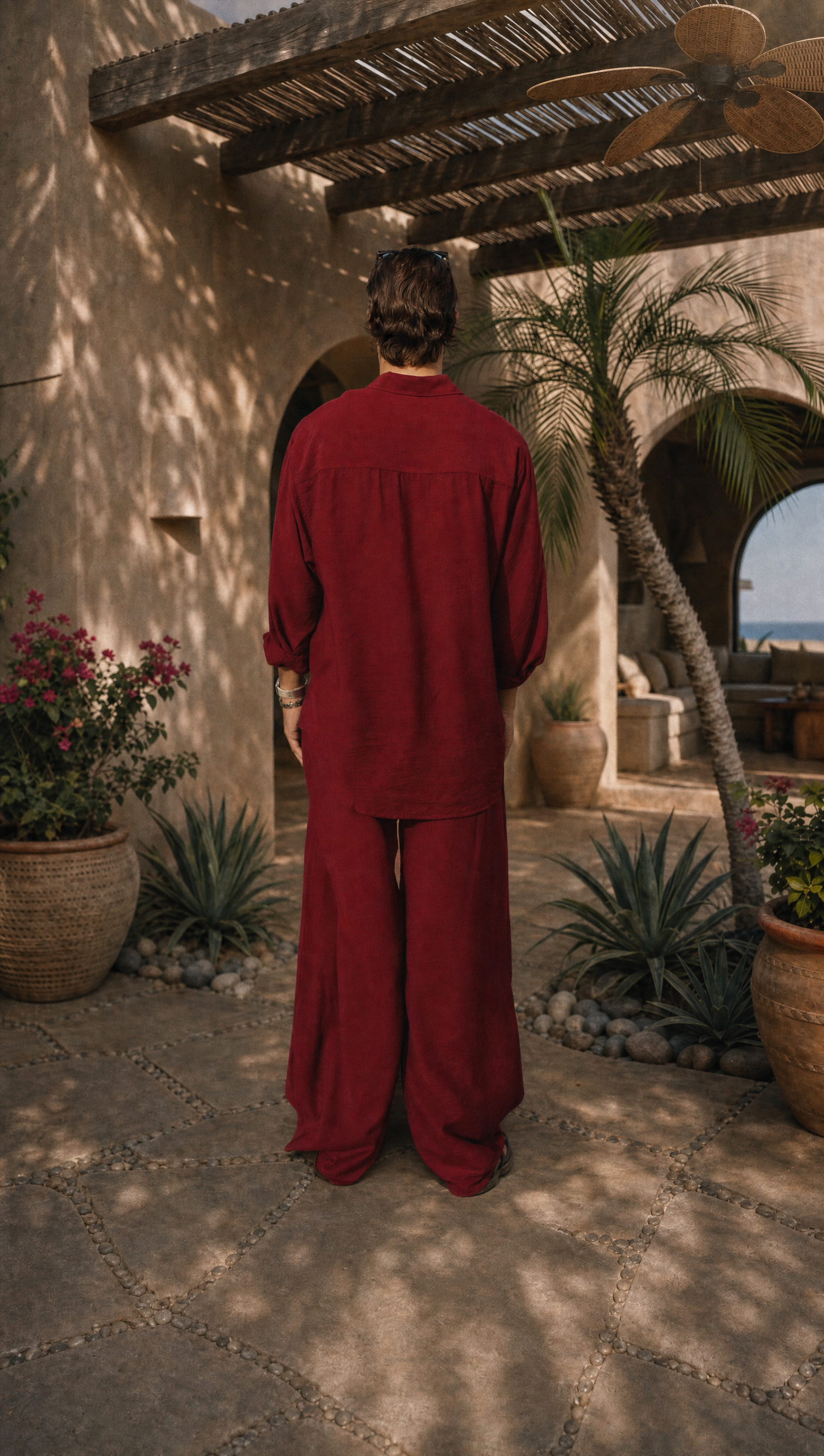 RED WINE LINEN LONG SLEEVE SHIRT