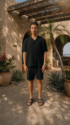 BLACK LINEN SHORT SLEEVE SHIRT