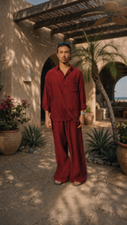 RED WINE LINEN LONG SLEEVE SHIRT