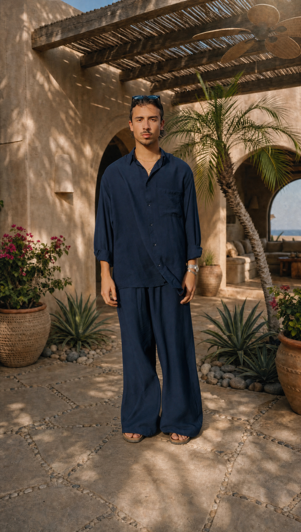 NAVY LINEN LONG SLEEVE SHIRT