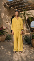 BUTTER YELLOW LINEN LONG SLEEVE SHIRT