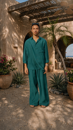TEAL LINEN LONG SLEEVE SHIRT