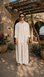WHITE LINEN LONG SLEEVE SHIRT