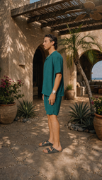 TEAL LINEN SHORT SLEEVE SHIRT