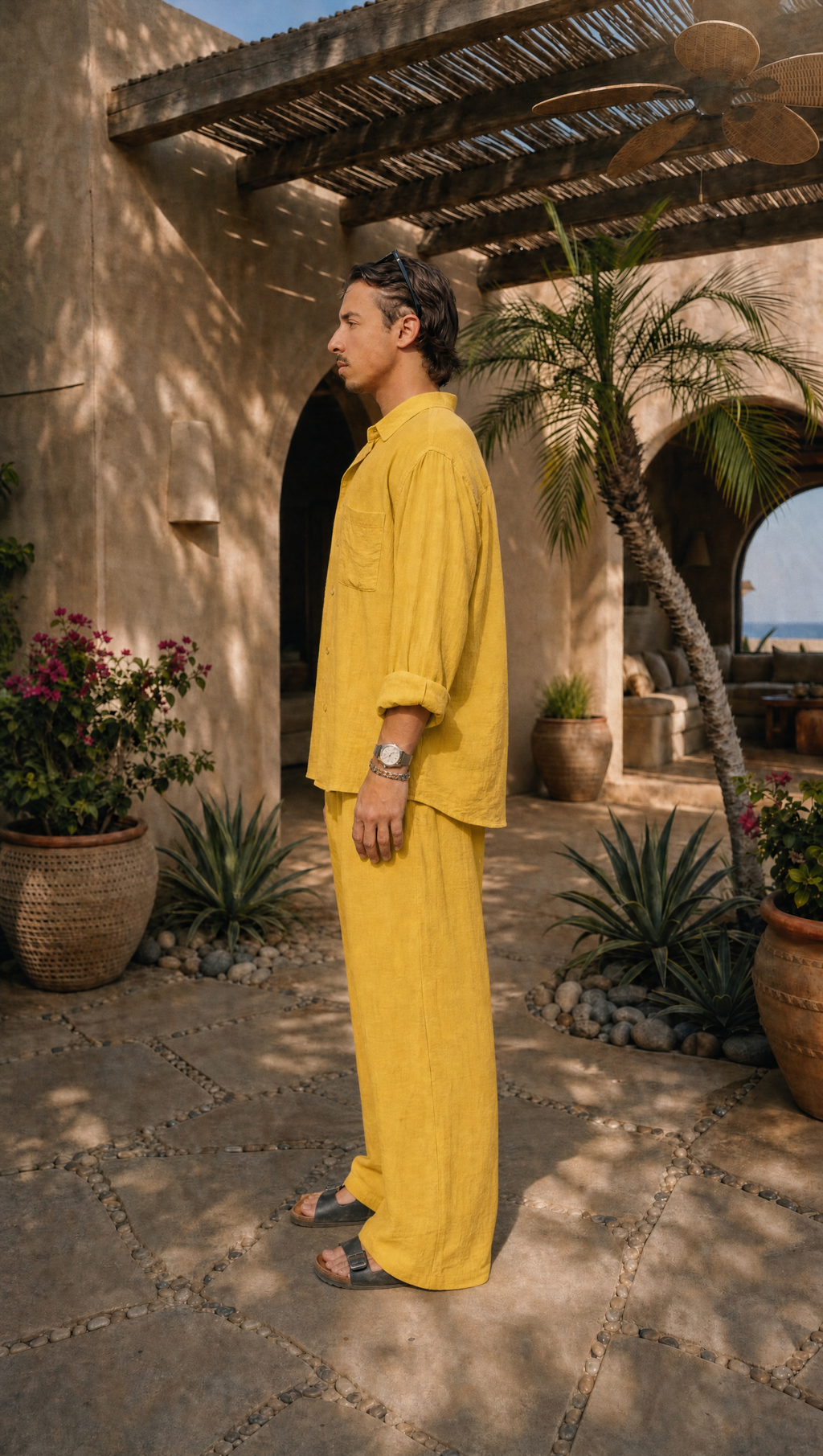 BUTTER YELLOW LINEN LONG SLEEVE SHIRT