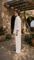 WHITE LINEN LONG SLEEVE SHIRT