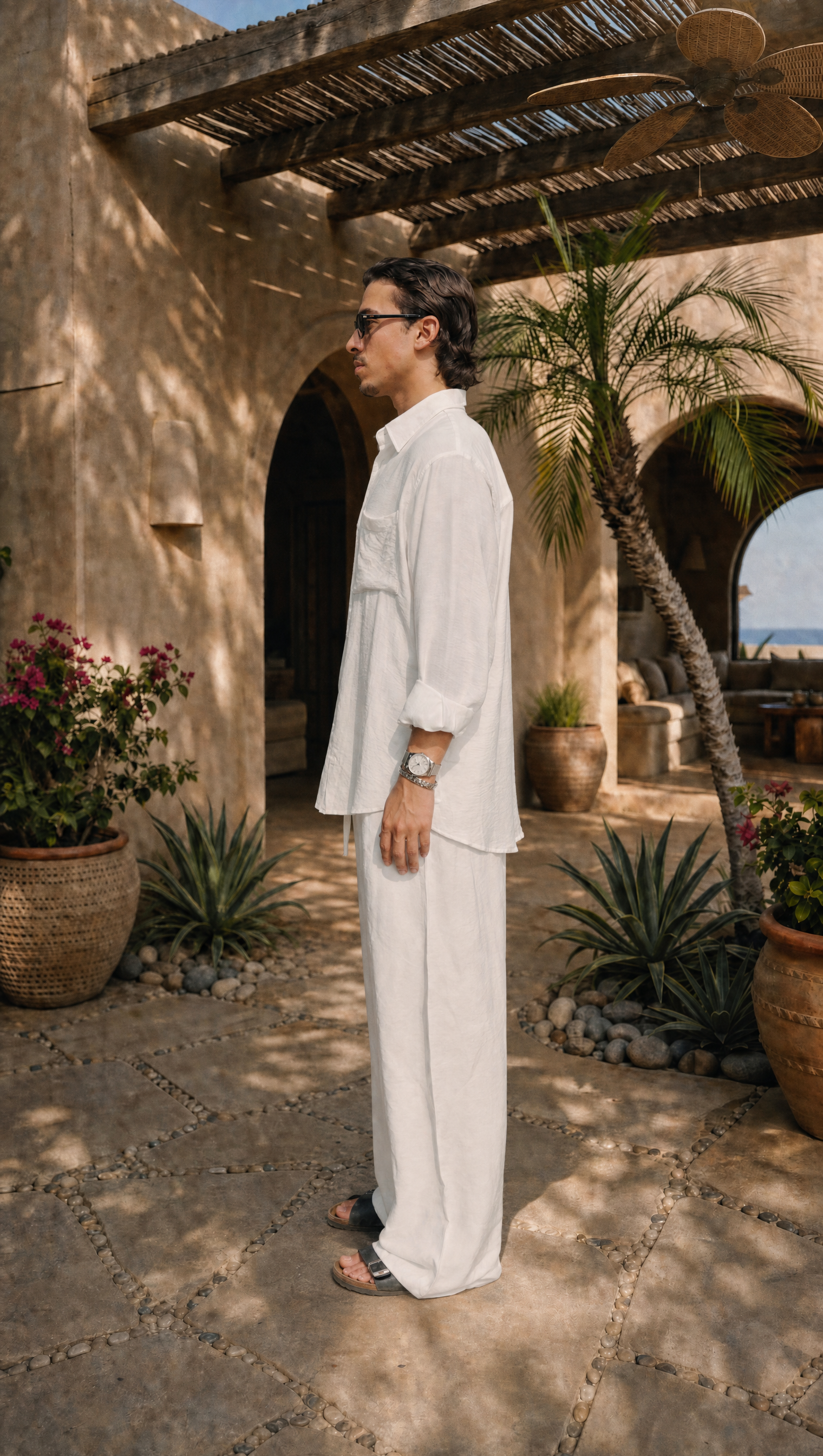WHITE LINEN LONG SLEEVE SHIRT