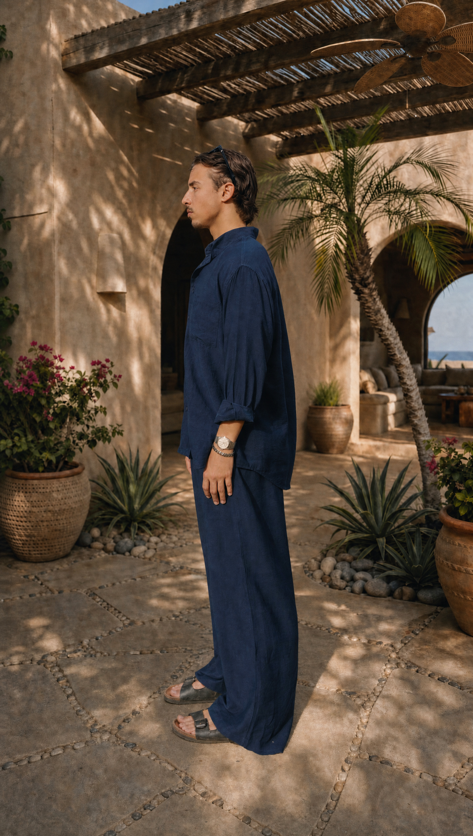NAVY LINEN LONG SLEEVE SHIRT