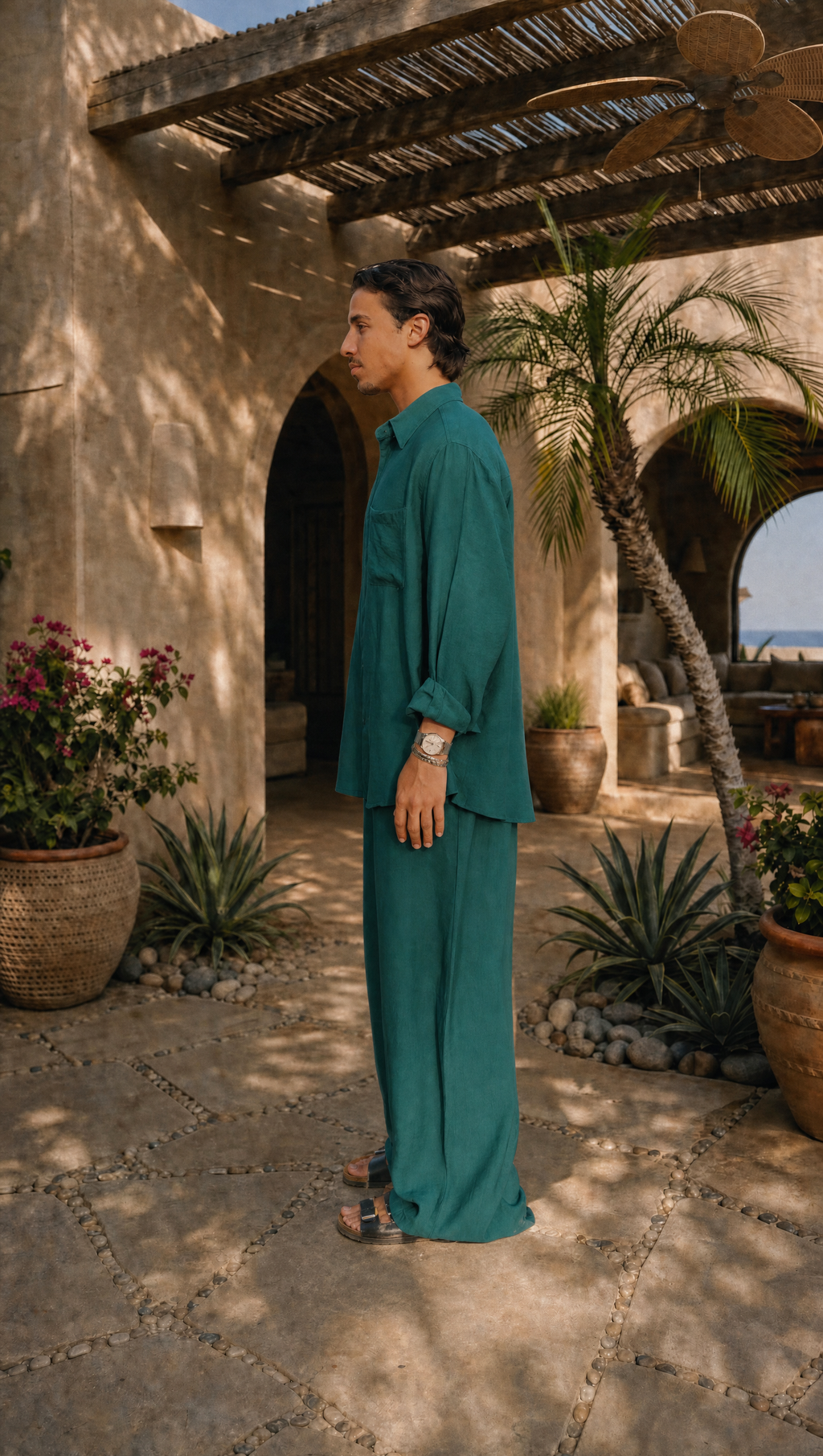 TEAL LINEN LONG SLEEVE SHIRT