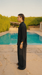 BLACK LINEN LONG SLEEVE SHIRT