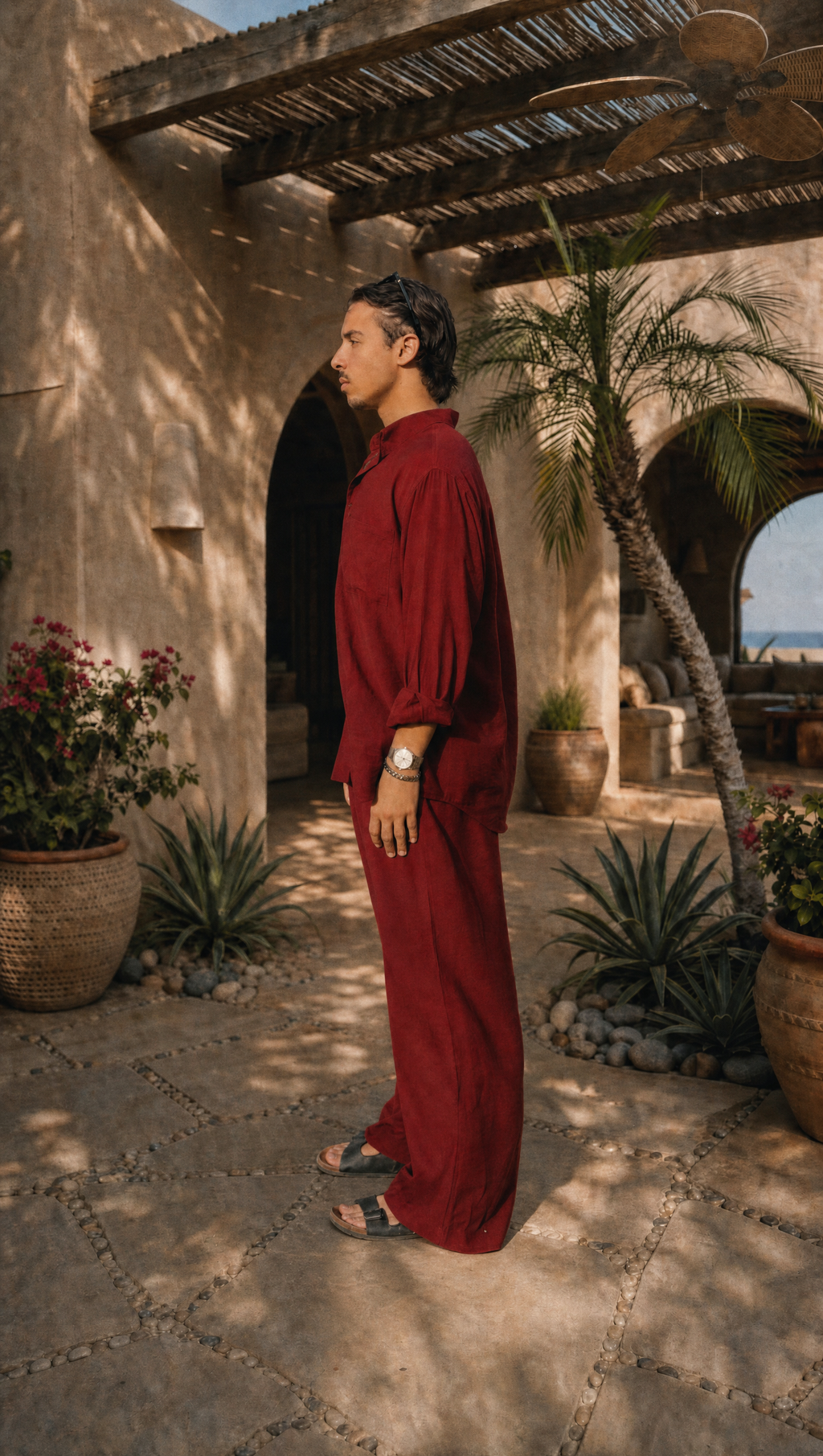 RED WINE LINEN LONG SLEEVE SHIRT