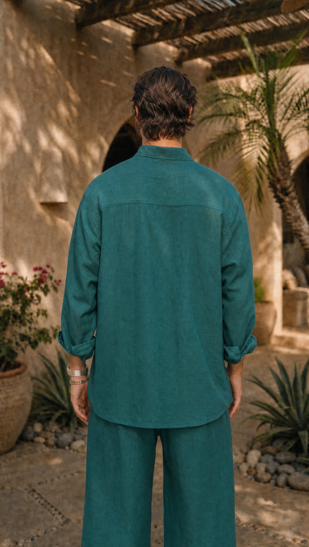 TEAL LINEN LONG SLEEVE SHIRT