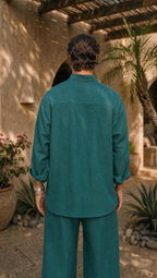 TEAL LINEN LONG SLEEVE SHIRT