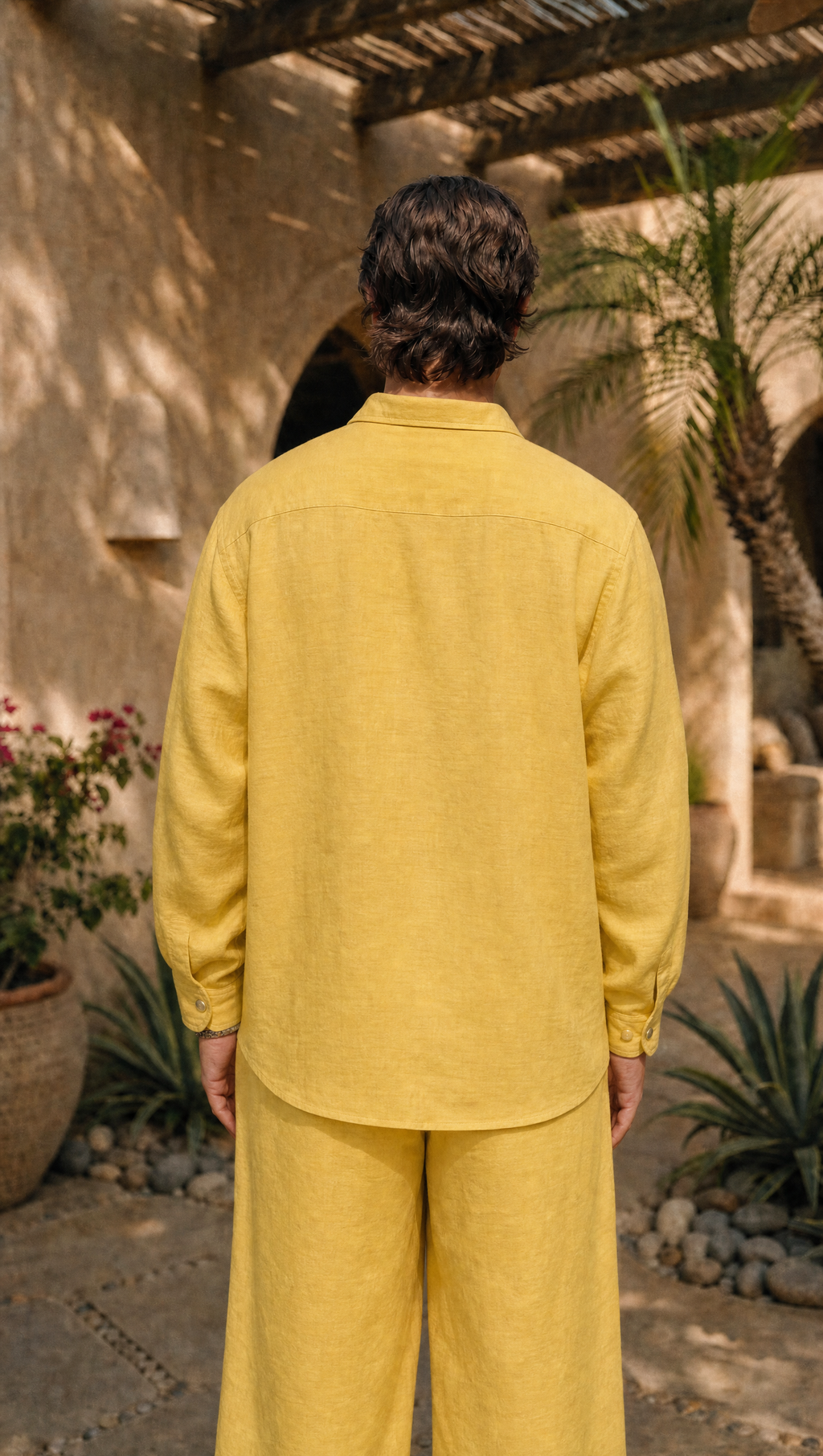 BUTTER YELLOW LINEN LONG SLEEVE SHIRT