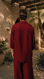 RED WINE LINEN LONG SLEEVE SHIRT