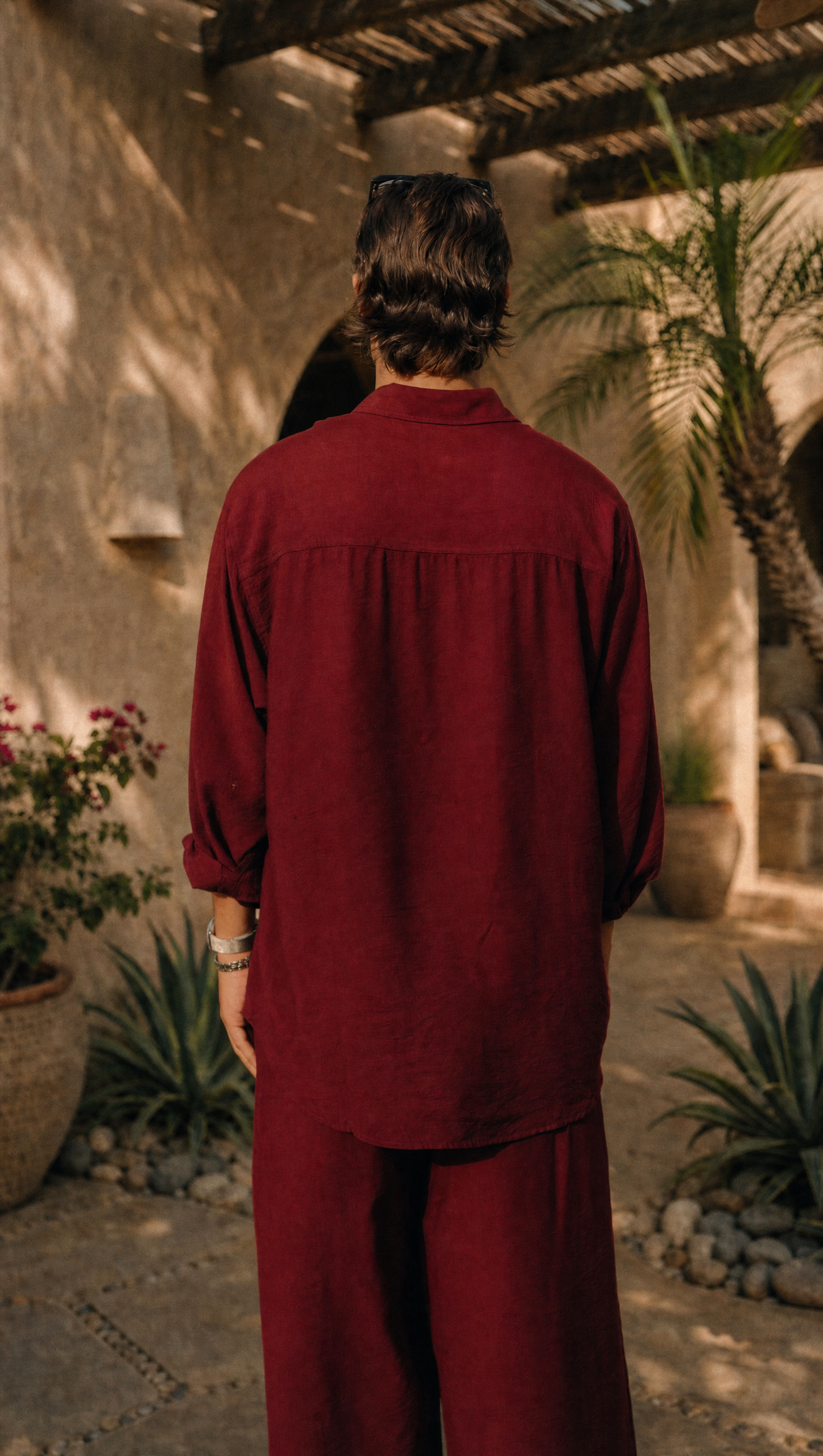 RED WINE LINEN LONG SLEEVE SHIRT