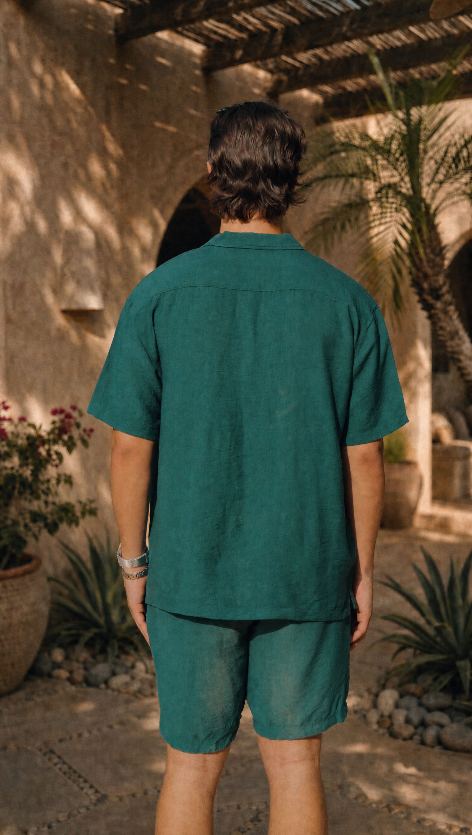 TEAL LINEN SHORT SLEEVE SHIRT