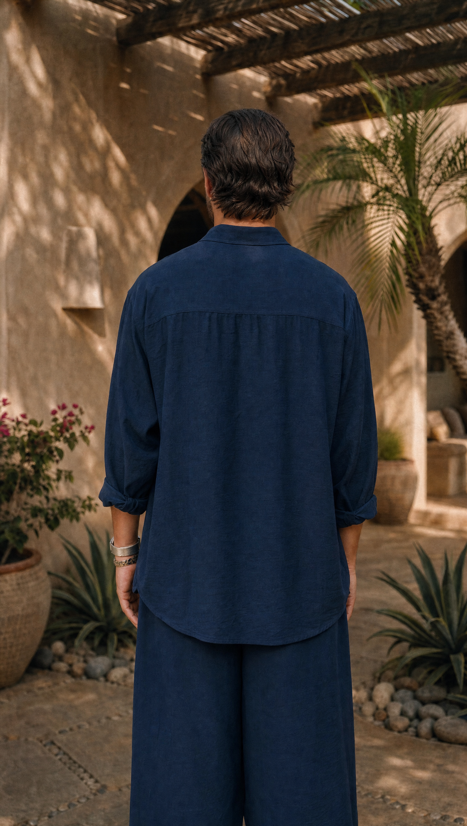 NAVY LINEN LONG SLEEVE SHIRT