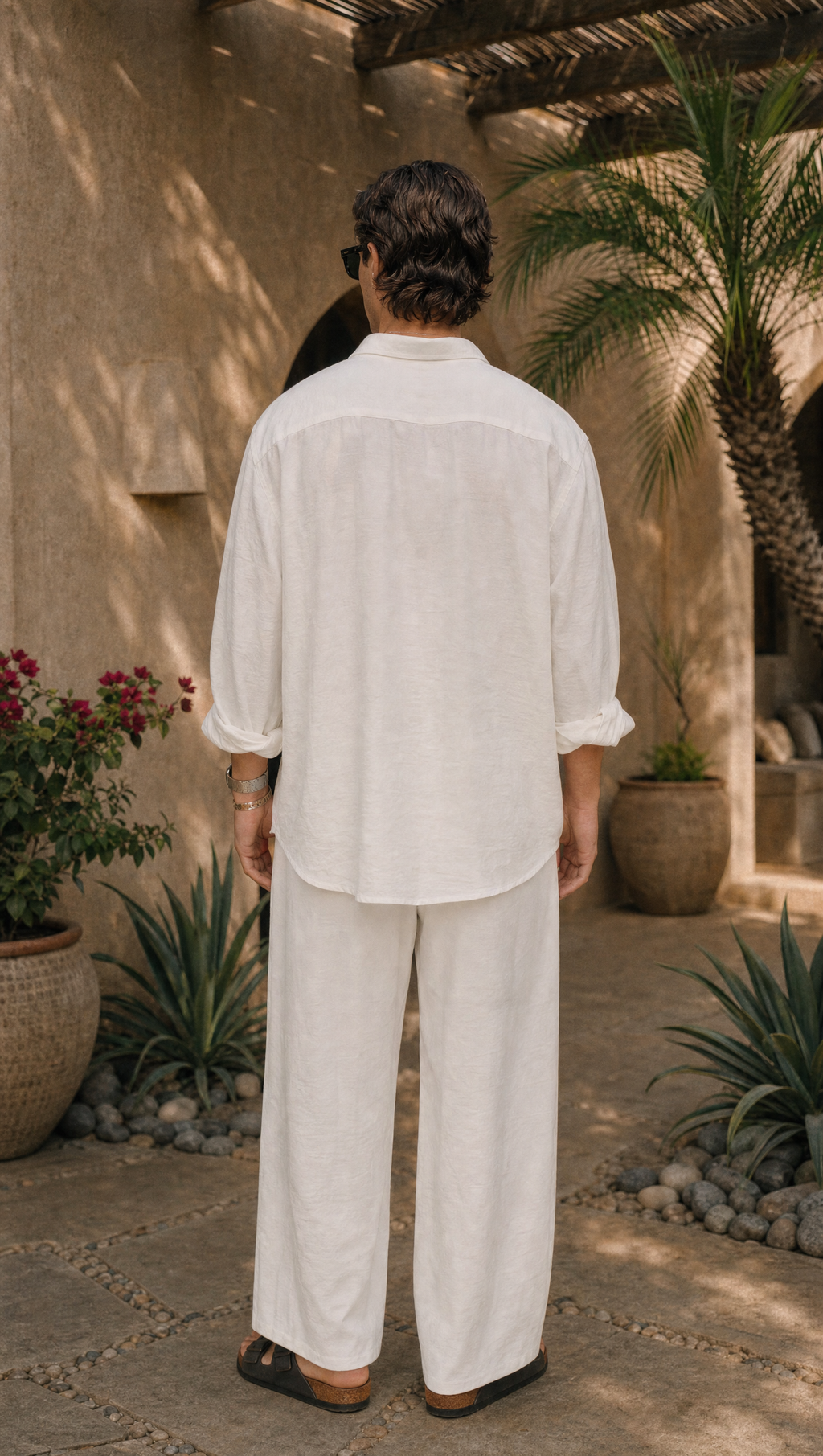 WHITE LINEN LONG SLEEVE SHIRT
