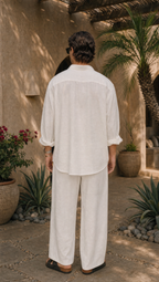 WHITE LINEN LONG SLEEVE SHIRT